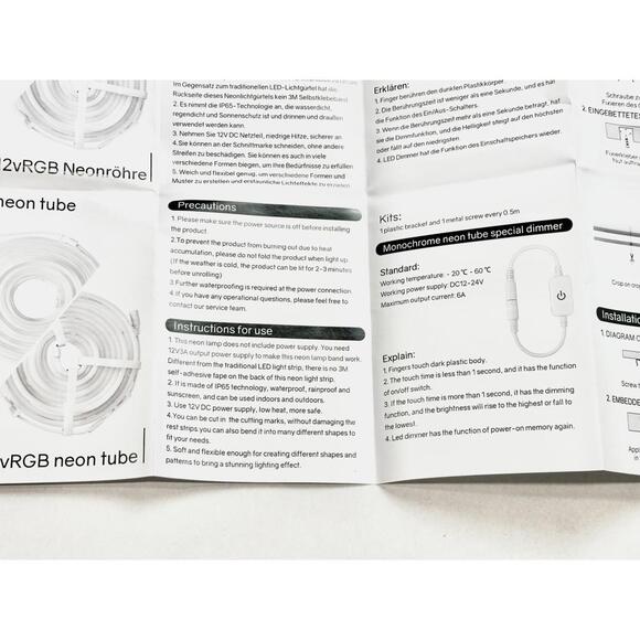 Tubo LED Strip Lights Neon 12vRGB White Silicone Waterproof 16 Colors Remote - Picture 6 of 8